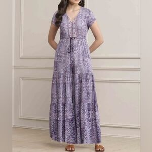 Biba Purple Straight Fit Printed Jumpsuit size 32 S